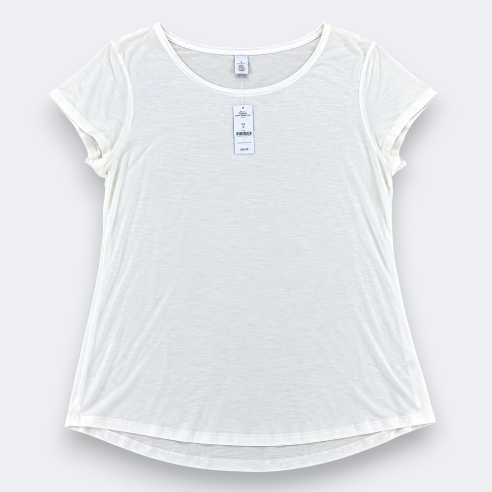 WHBM Womens Foundation Quiet Luxury Minimalist Tee L White Crew Neck
